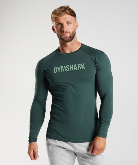 Men's Gymshark Apollo Long Sleeve T-Shirts Green | NZ 9MSJWQ